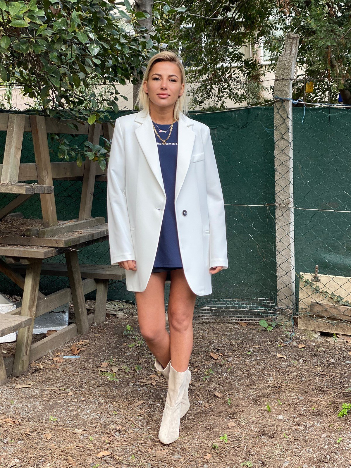 Tek Düğme Beyaz Oversize CeketMONT/CEKET