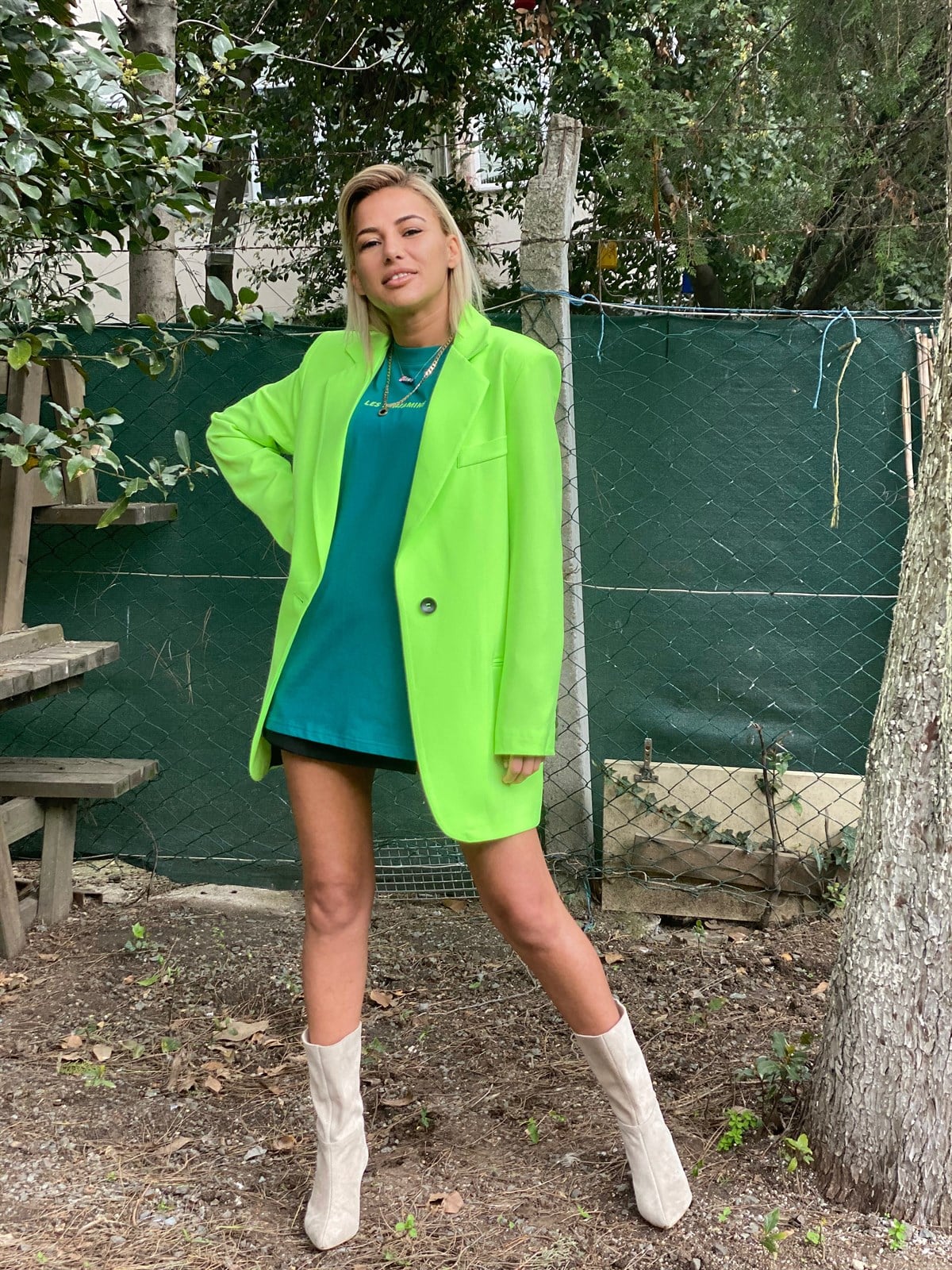 Tek Düğme Neon Sarı Oversize CeketMONT/CEKET