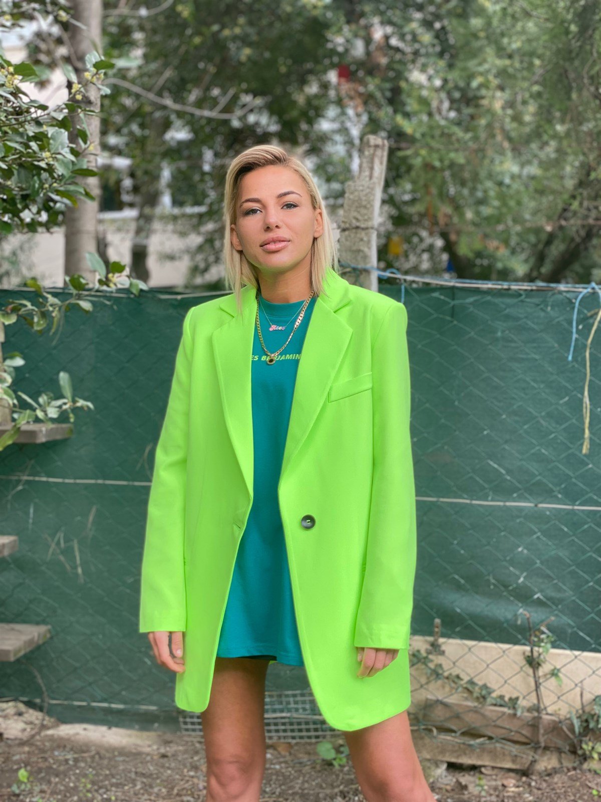 Tek Düğme Neon Sarı Oversize CeketMONT/CEKET