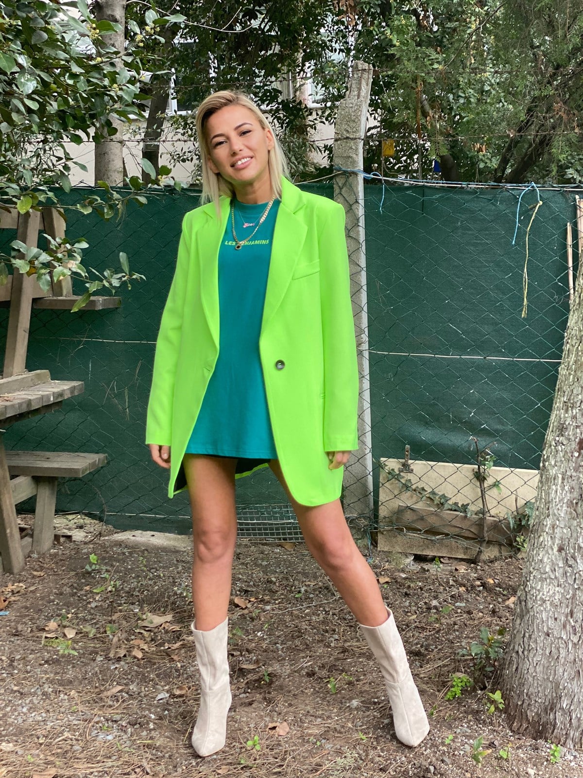 Tek Düğme Neon Sarı Oversize CeketMONT/CEKET