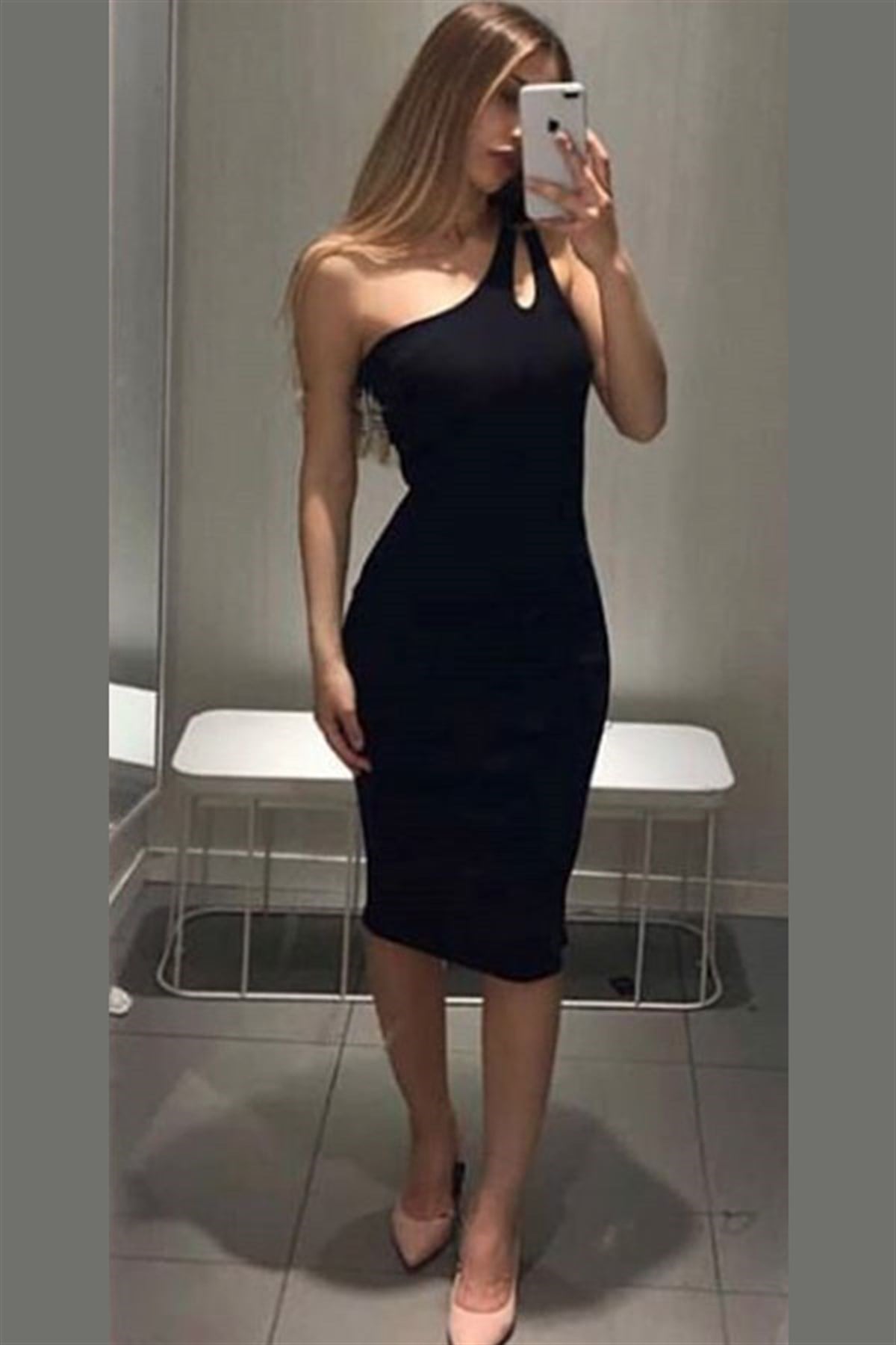 Tek Omuz Çift Askılı Kalem Elbise