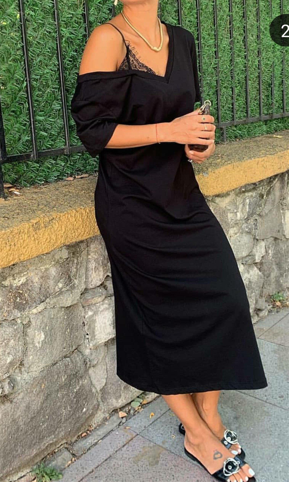 Tek Omuz Dantel Askı Detay Basic Elbise