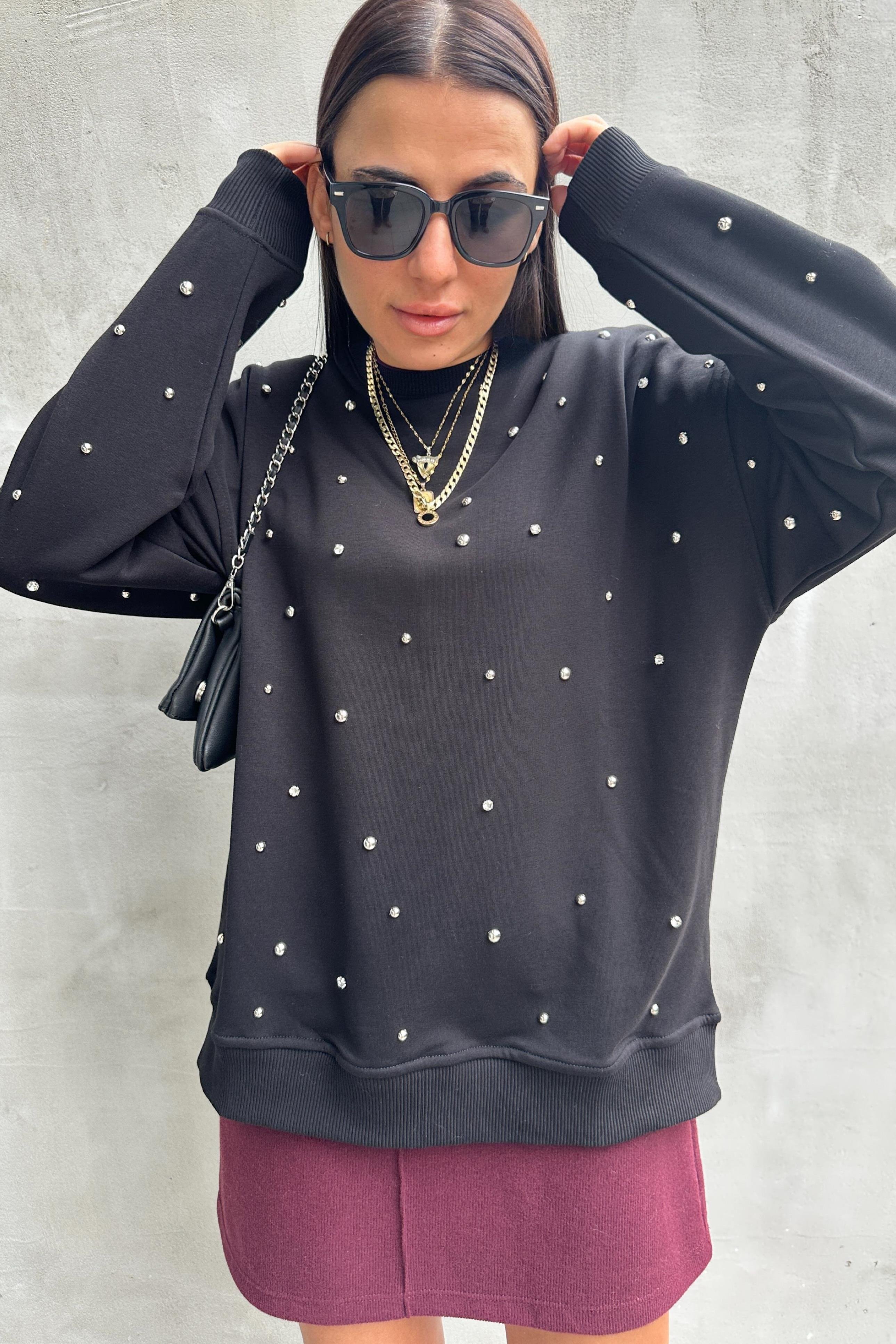 Trok Detaylı Siyah SweatshirtSWEATSHİRT