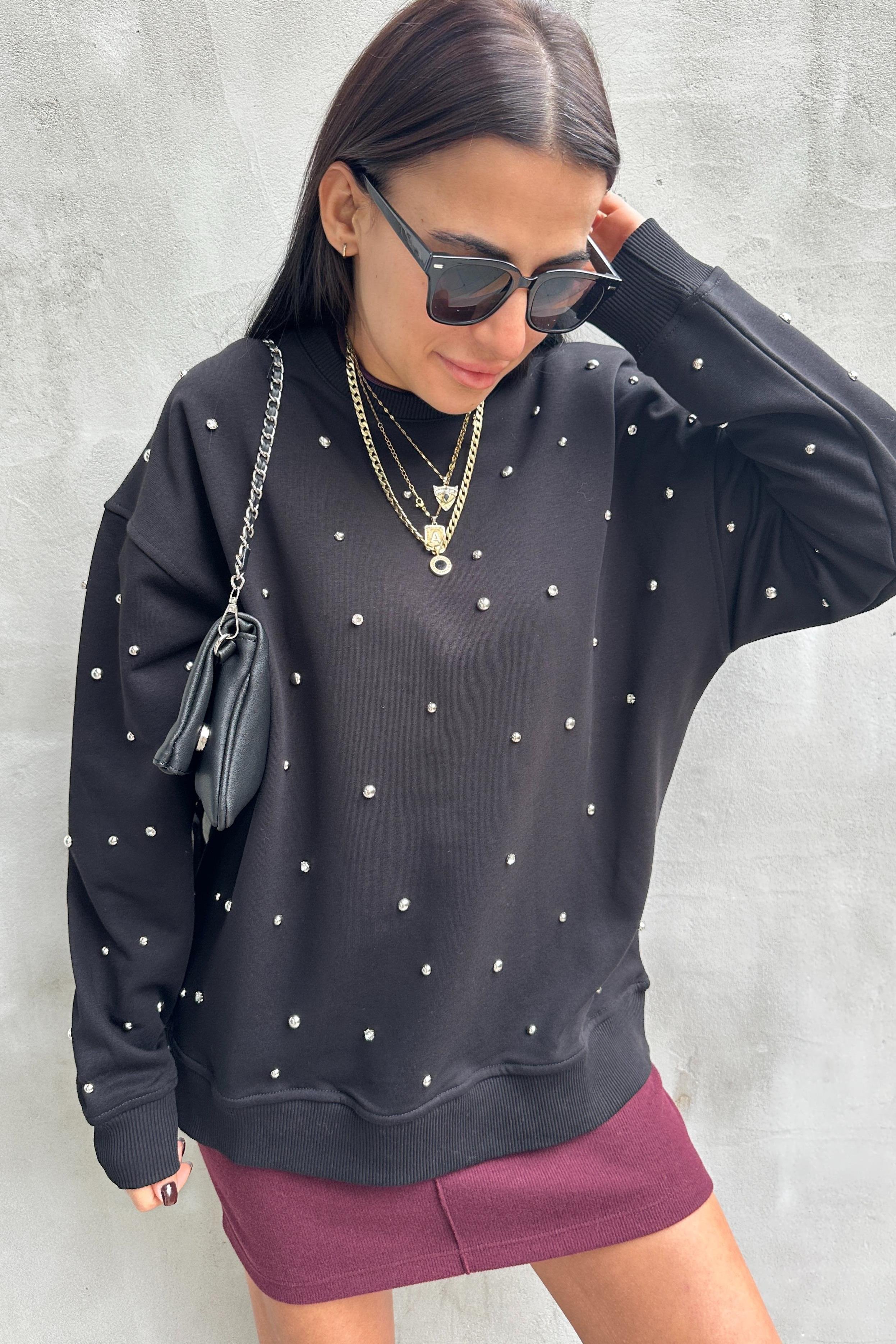Trok Detaylı Siyah SweatshirtSWEATSHİRT