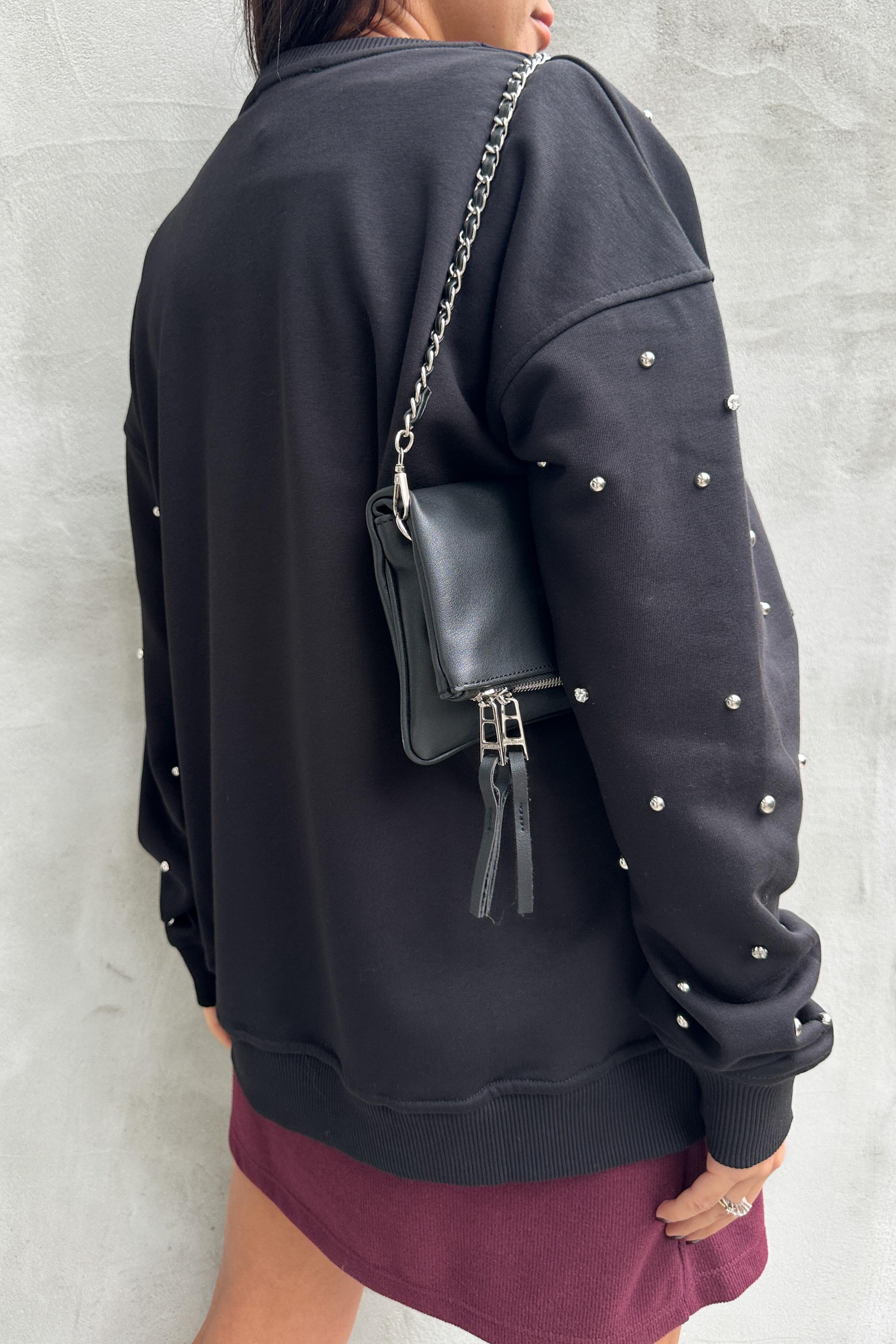 Trok Detaylı Siyah SweatshirtSWEATSHİRT