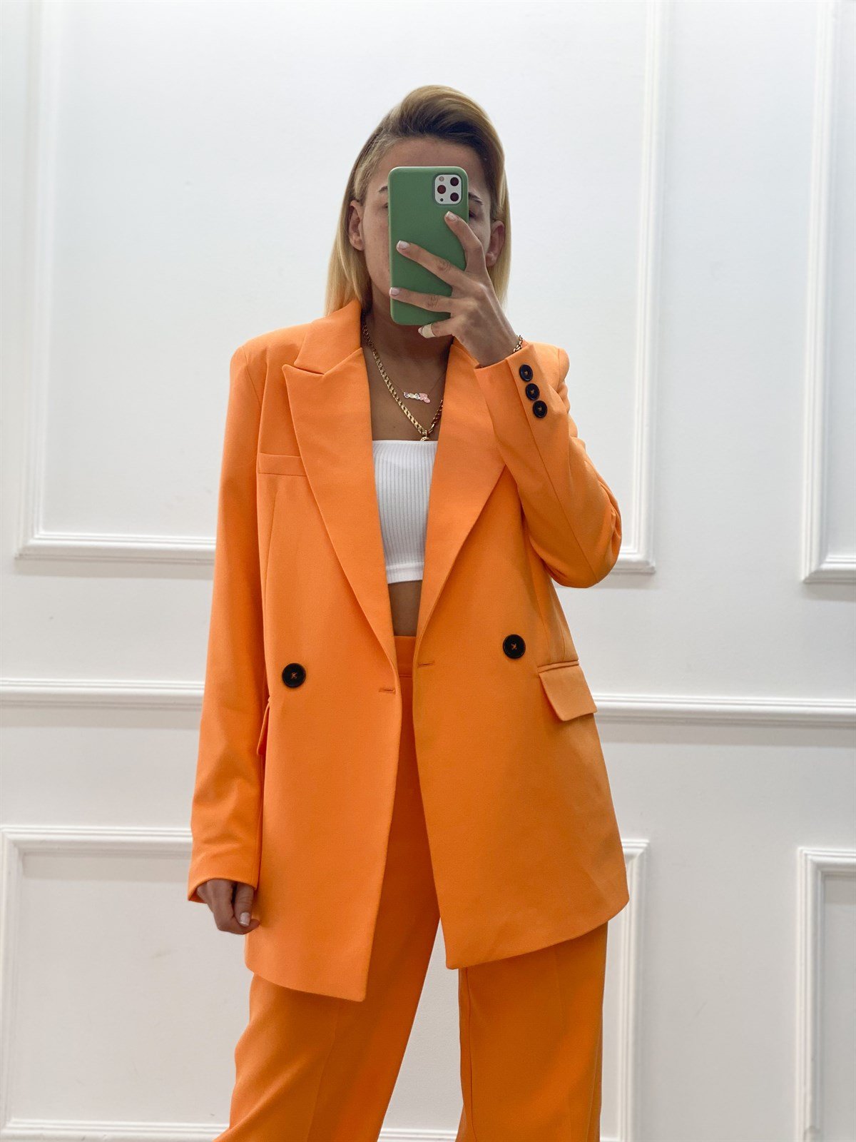 Turuncu Blazer Ceket Palazzo Pantolon TakımTAKIMLAR