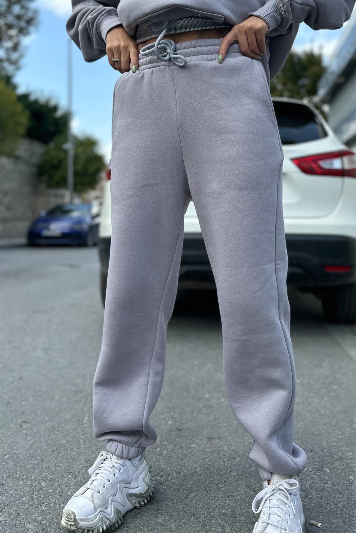 Uzay Grisi Şardonlu Oversize Eşofman TakımTAKIMLAR