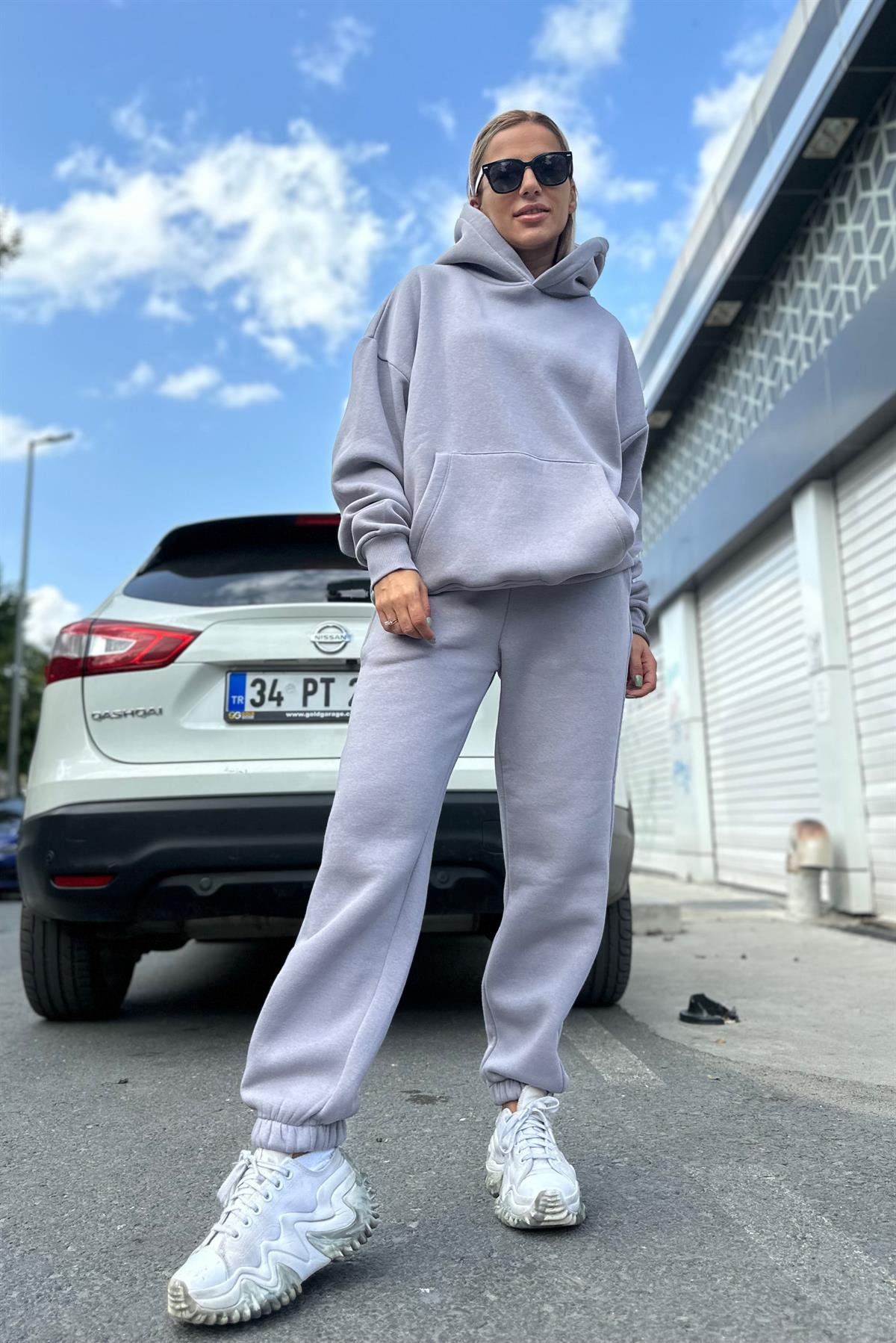 Uzay Grisi Şardonlu Oversize Eşofman TakımTAKIMLAR