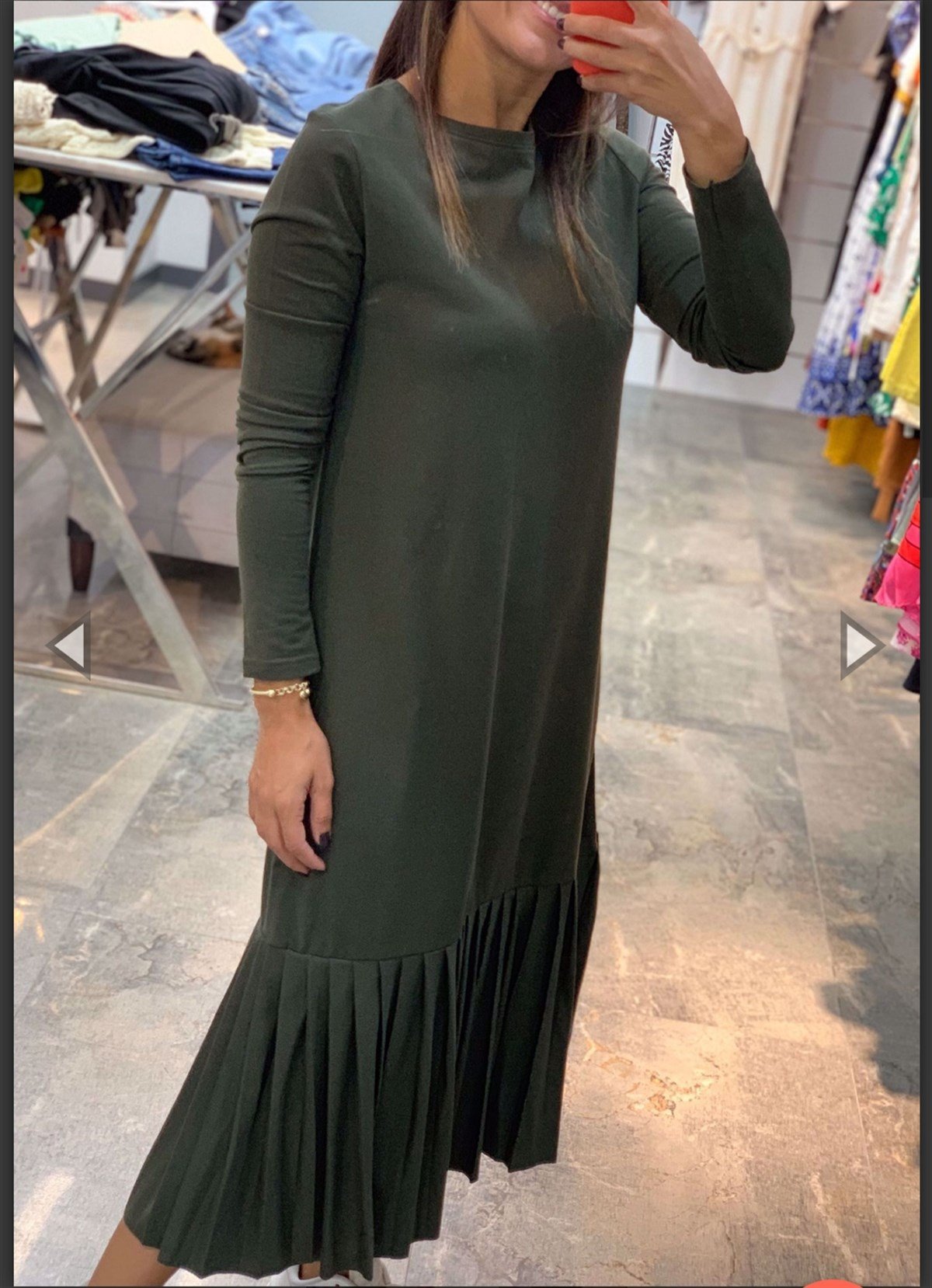 Uzun Kollu Piliseli Basic Elbise