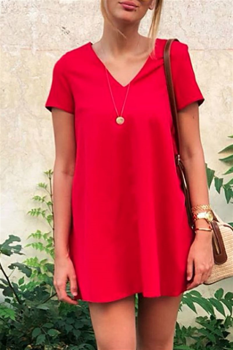 V Yaka Basic Tunik Elbise