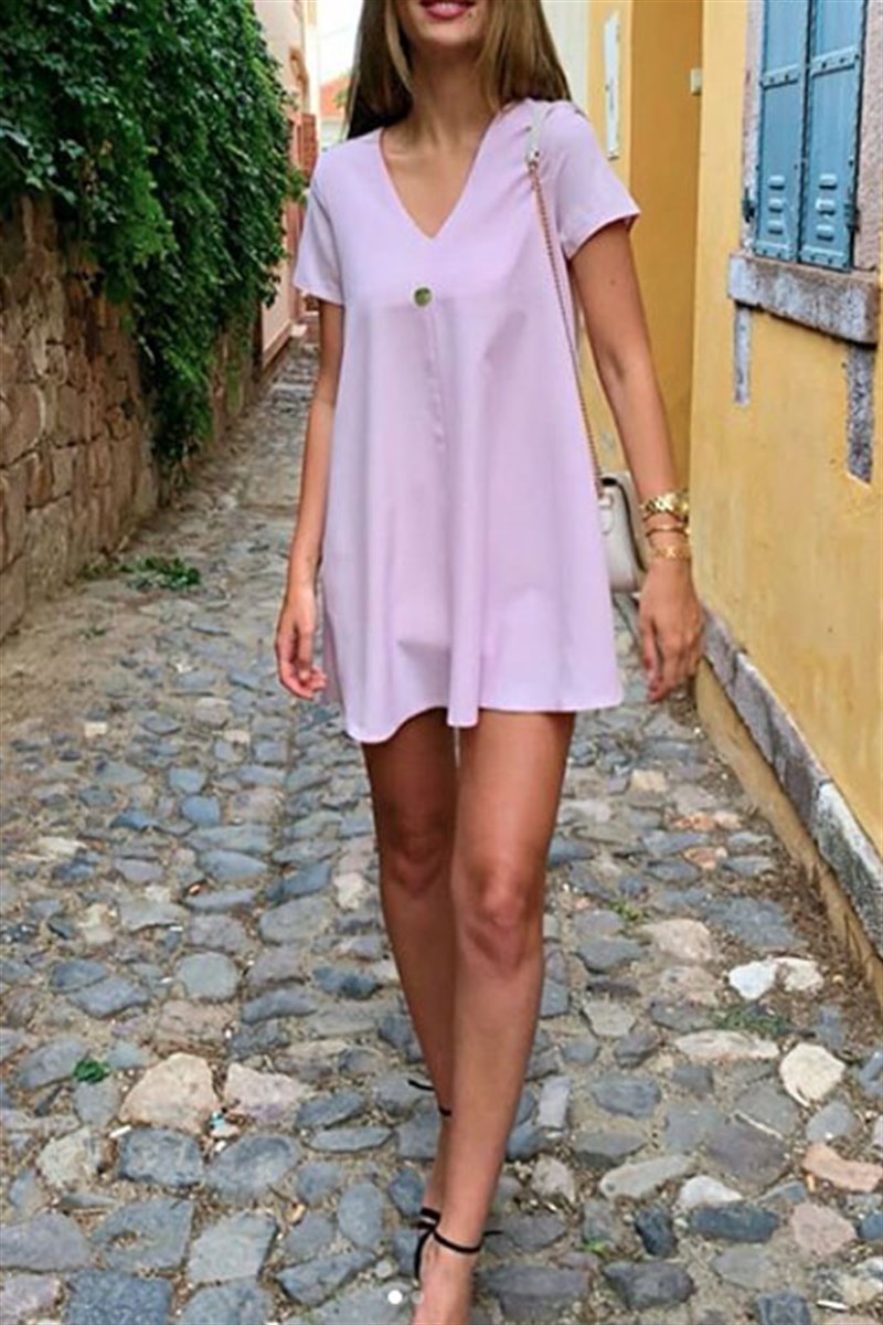 V Yaka Basic Tunik Elbise