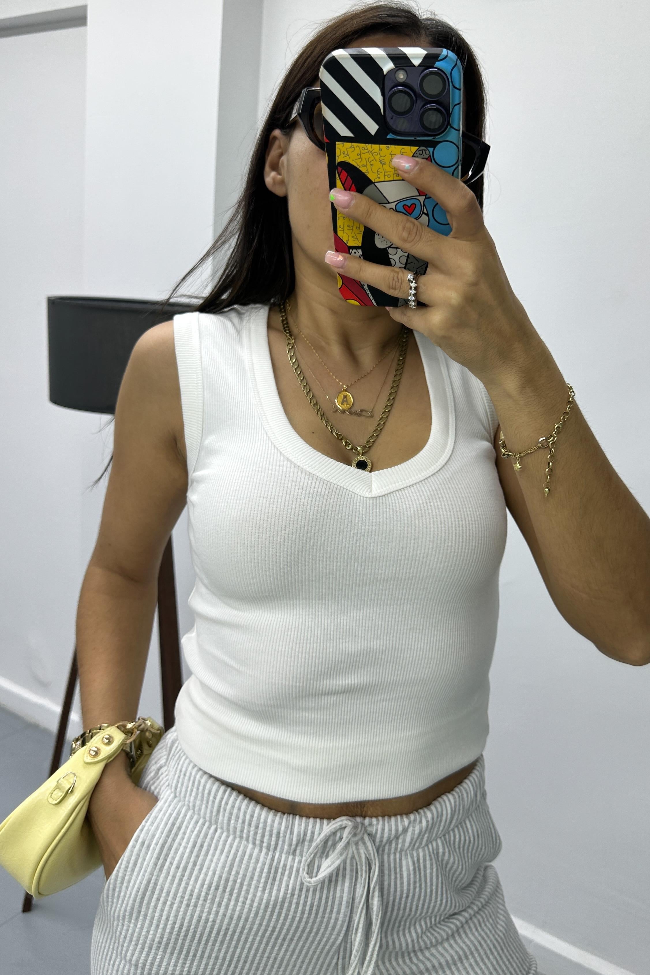 V Yaka Ekru BluzBLUZ