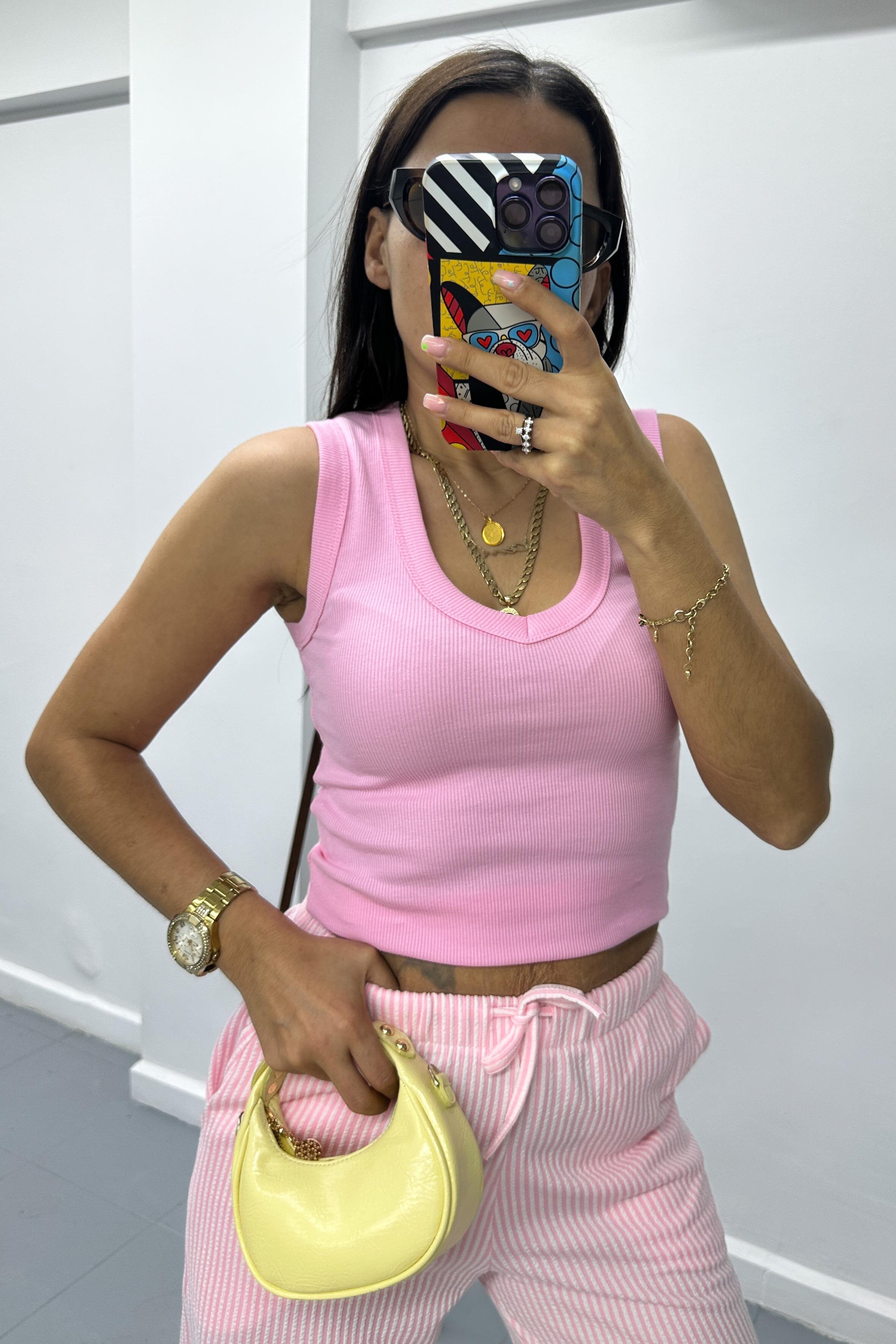 V Yaka Pembe BluzBLUZ