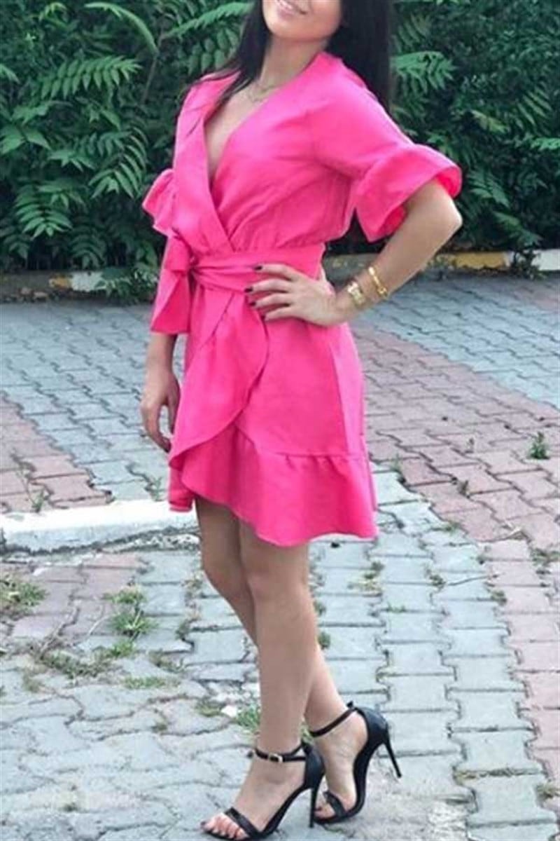 Volanlı Kruvaze Elbise