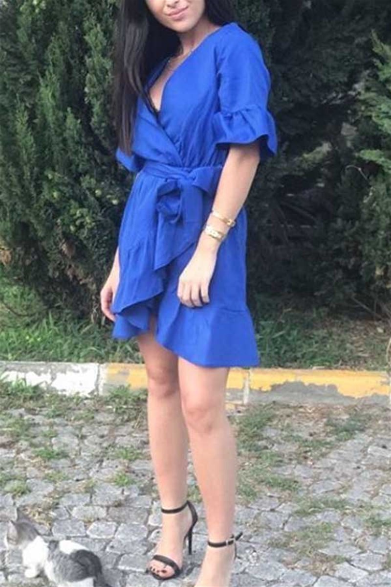 Volanlı Kruvaze Elbise