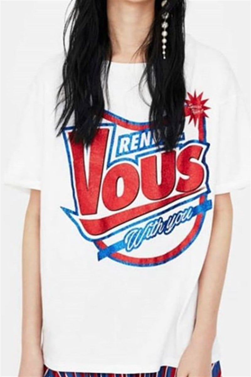 Vous Parlak Baskılı Tshirt