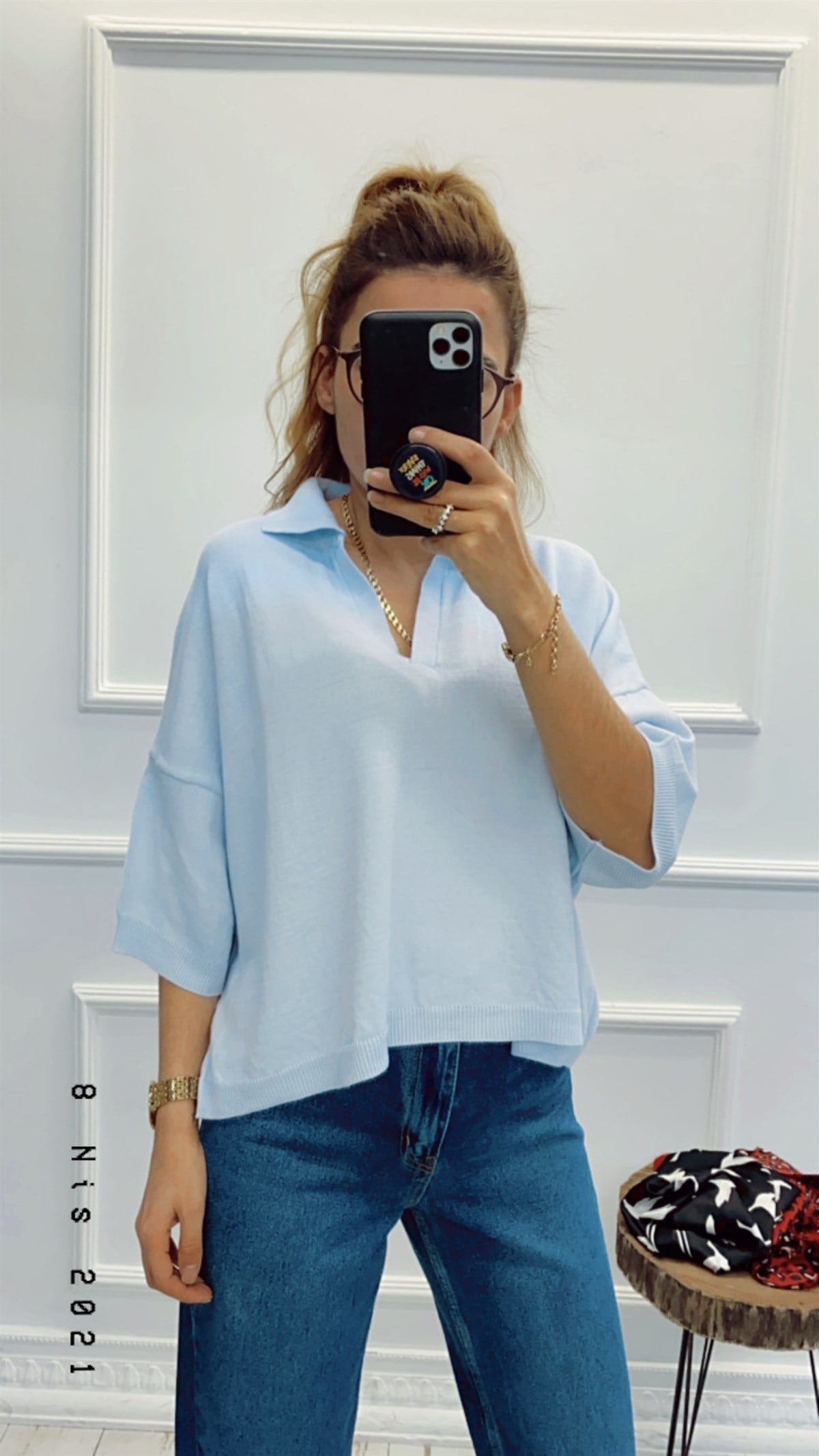 Yakalı Tril Triko Bluz
