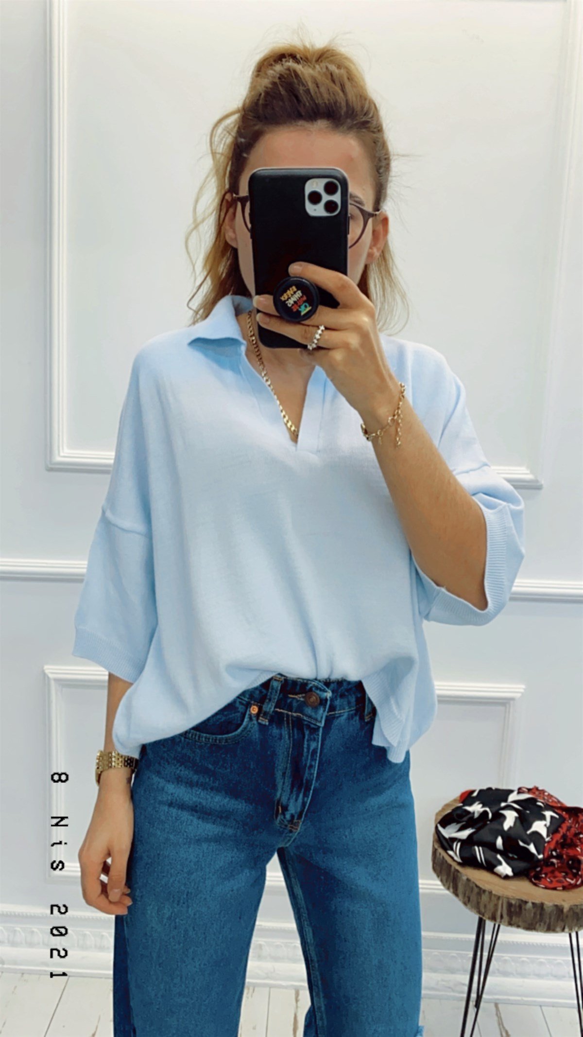 Yakalı Tril Triko Bluz