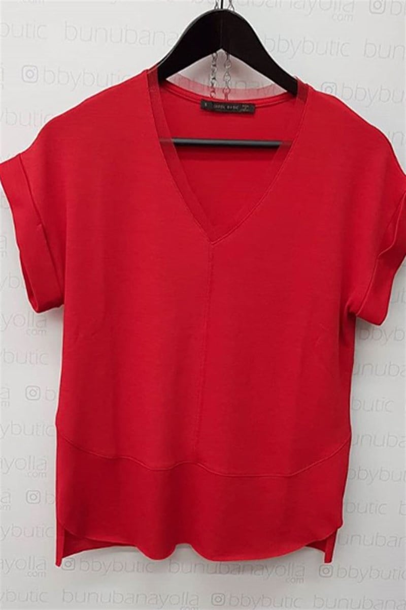 Yakası V Tül Detay Lacoste Kumaş Tshirt