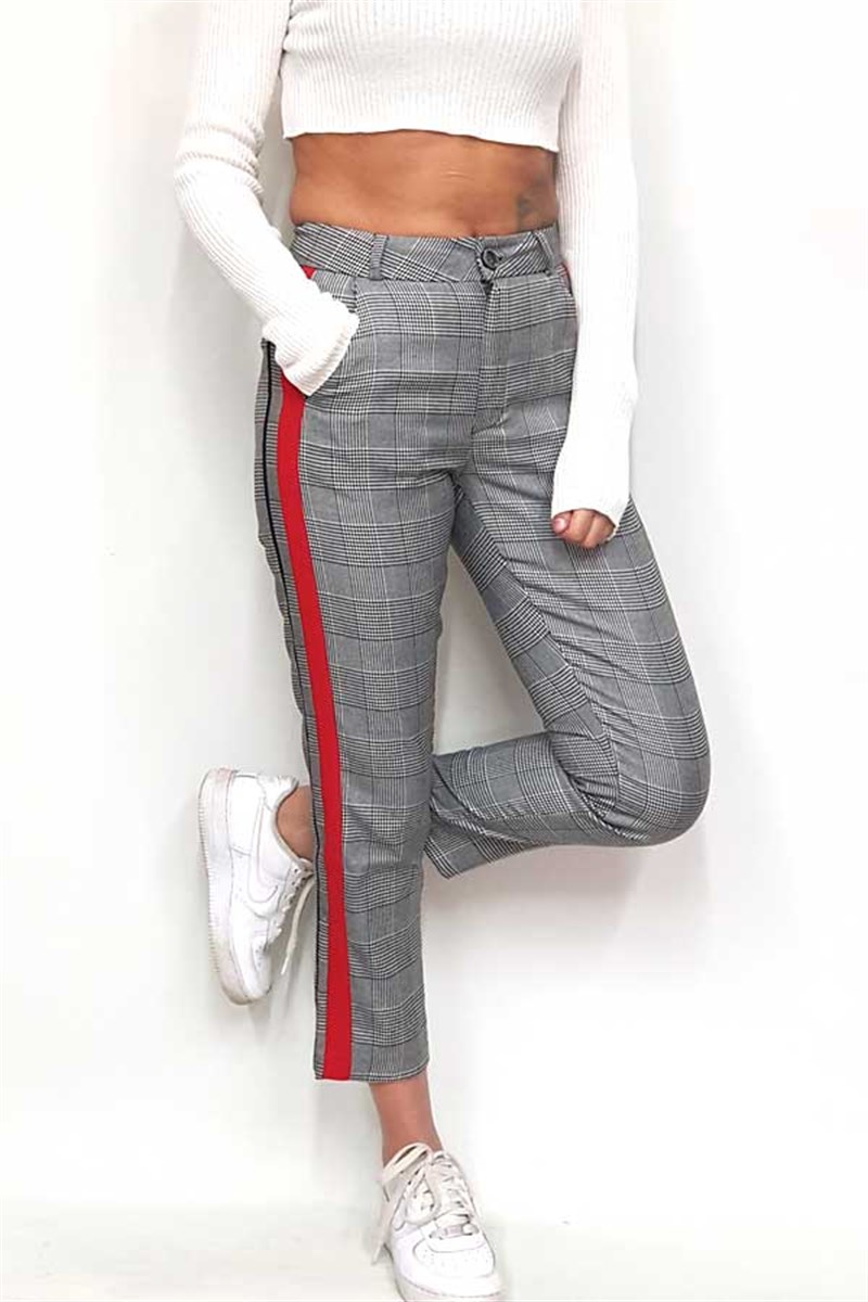 Yanı Şeritli Ekoseli Havuç Pantalon