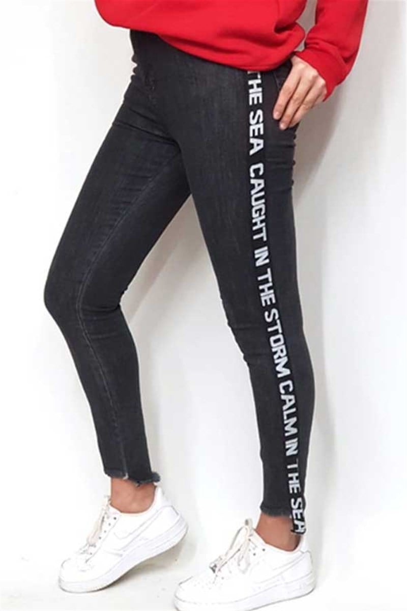 Yanı Yazı Şeritli Skinny Kot
