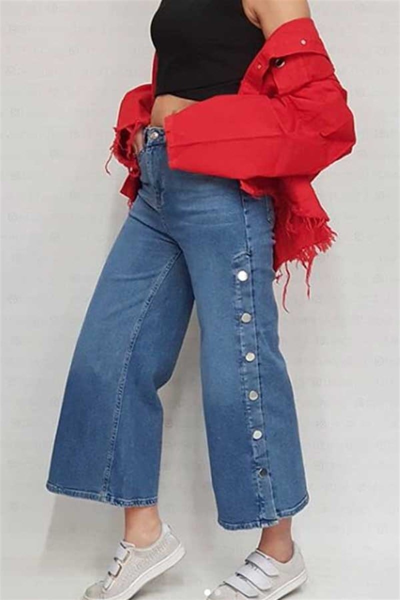 Yanları Çıtçıtlı Midi Kot Pantalon