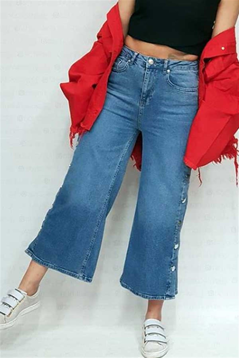 Yanları Çıtçıtlı Midi Kot Pantalon