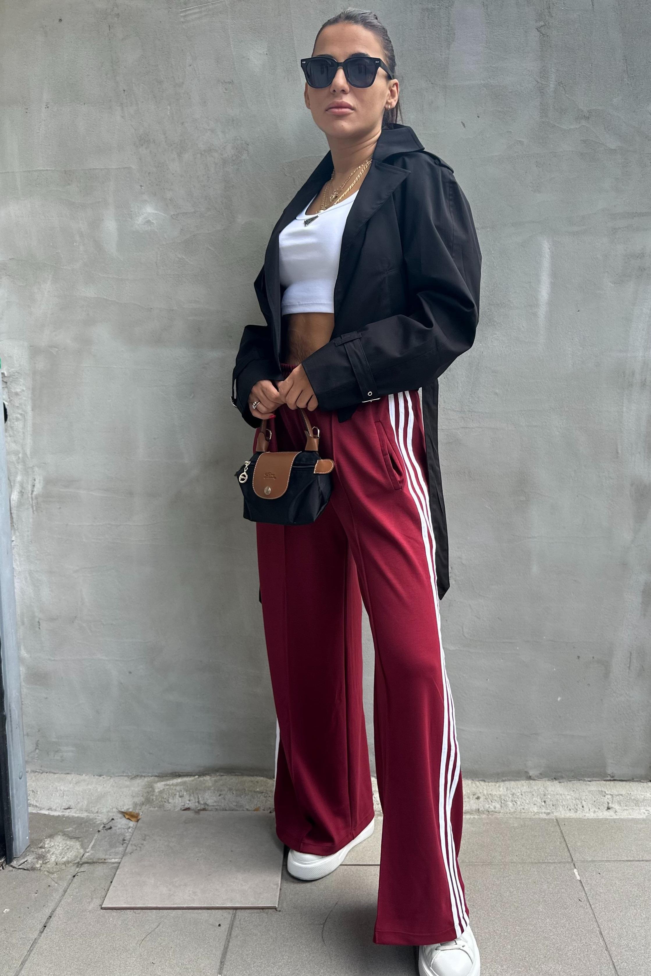 Yanları Şeritli Bordo Eşofman AltıEŞOFMAN