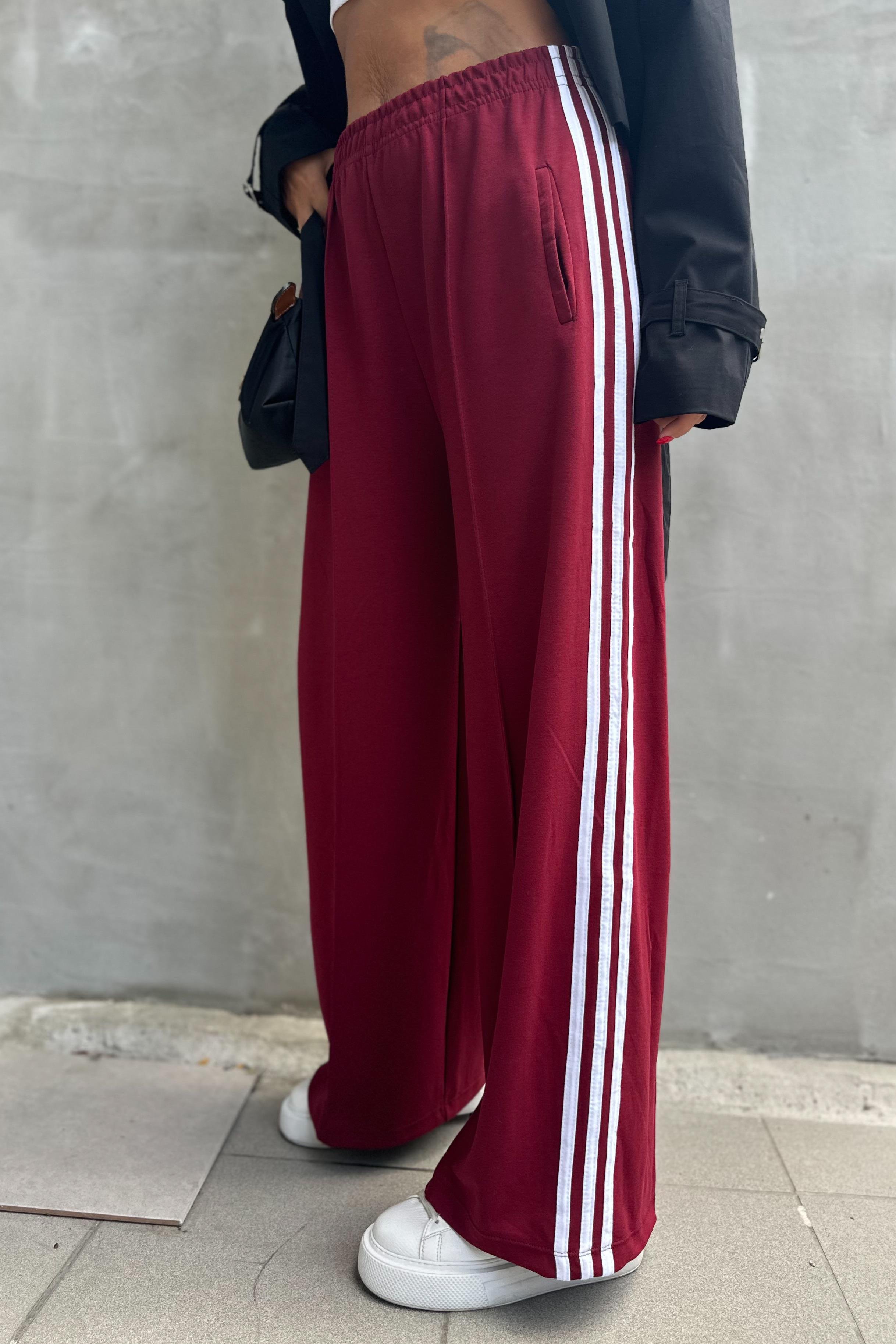 Yanları Şeritli Bordo Eşofman AltıEŞOFMAN