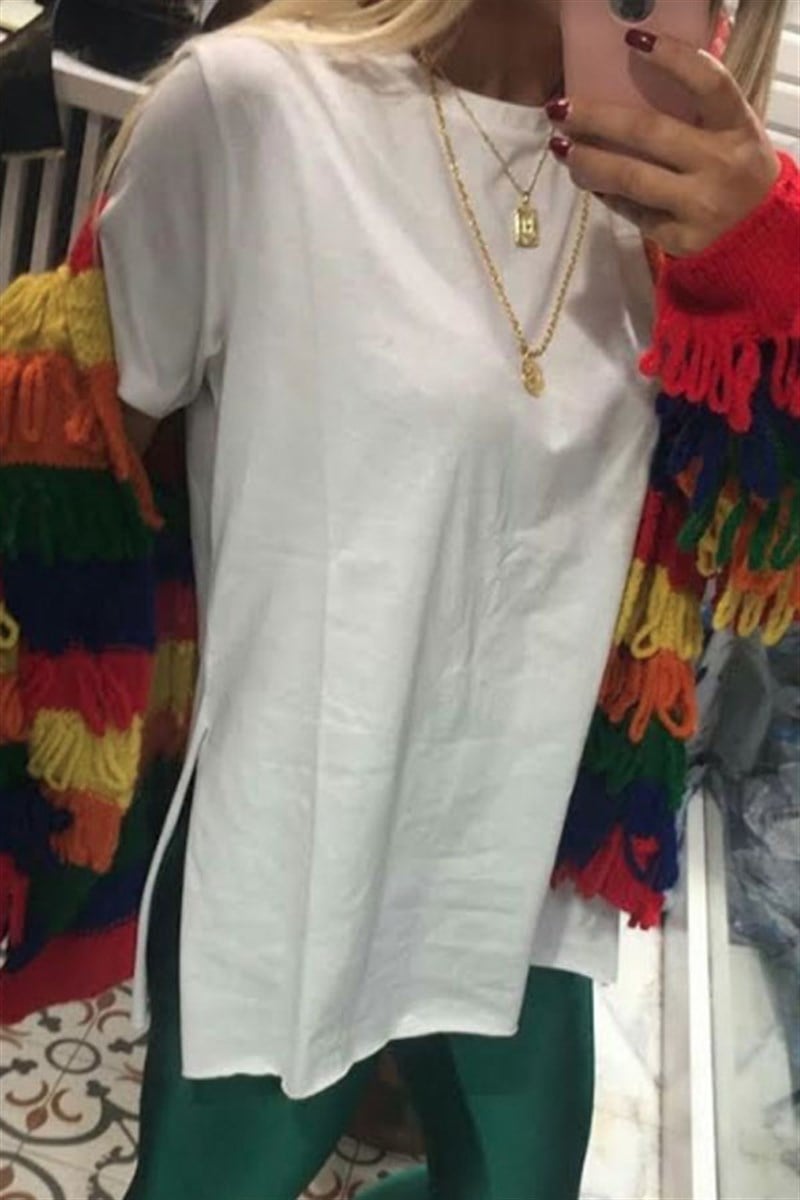 Yanları Yırtmaçlı Basic Tshirt