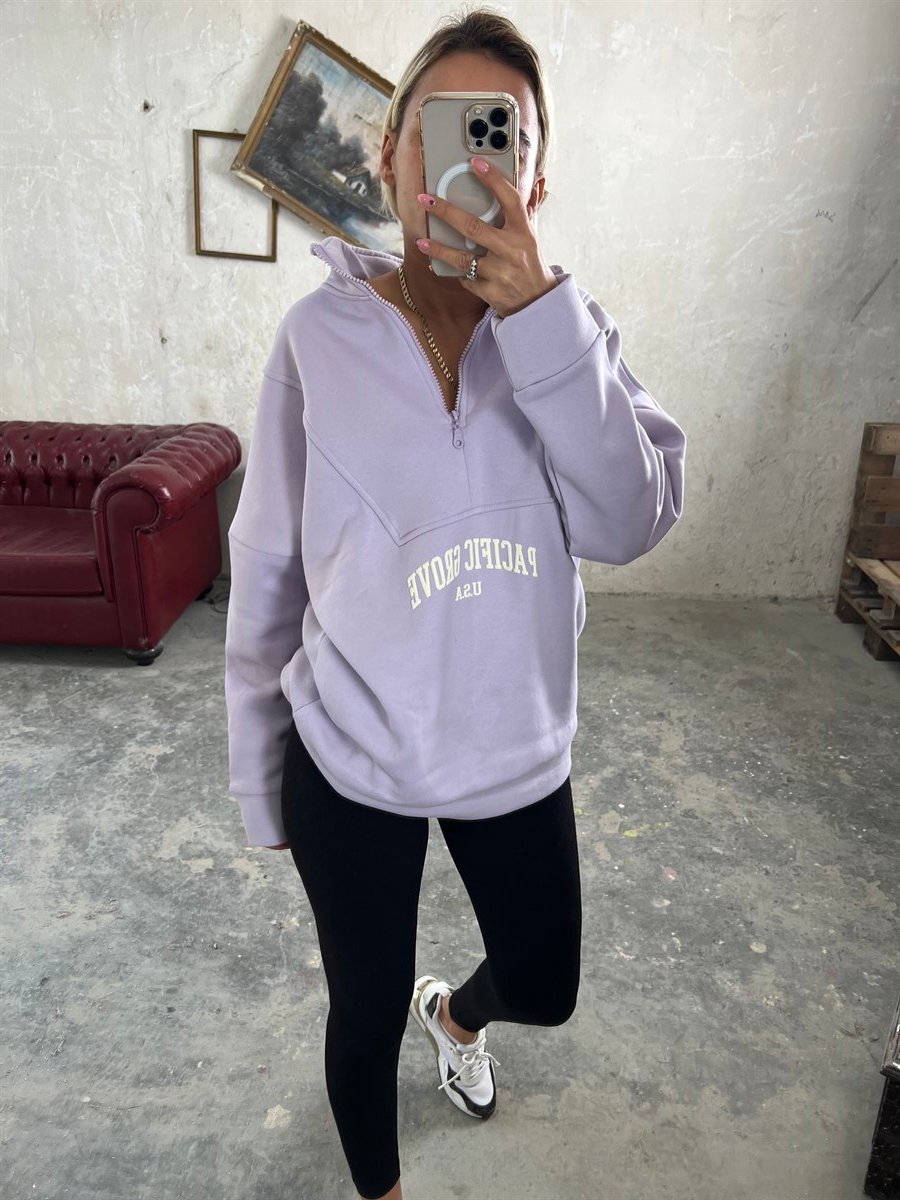 Yarım Fermuarlı Orjinal Marka Lila SweatshirtSWEATSHİRT