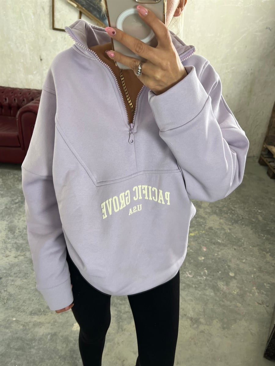 Yarım Fermuarlı Orjinal Marka Lila SweatshirtSWEATSHİRT