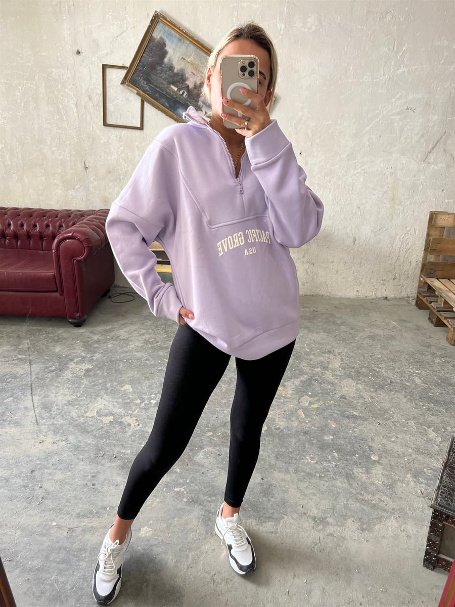 Yarım Fermuarlı Orjinal Marka Lila SweatshirtSWEATSHİRT