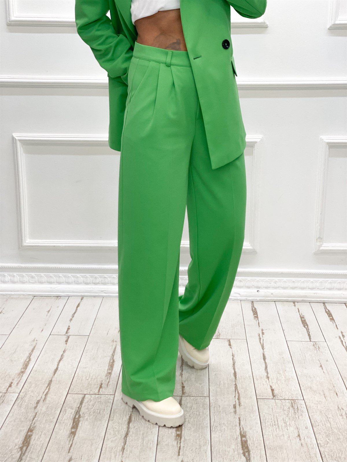 Yeşil Blazer Palazzo Pantolon TakımTAKIMLAR