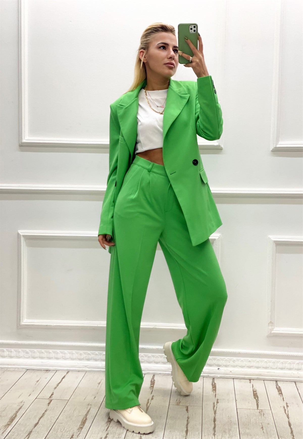 Yeşil Blazer Palazzo Pantolon TakımTAKIMLAR