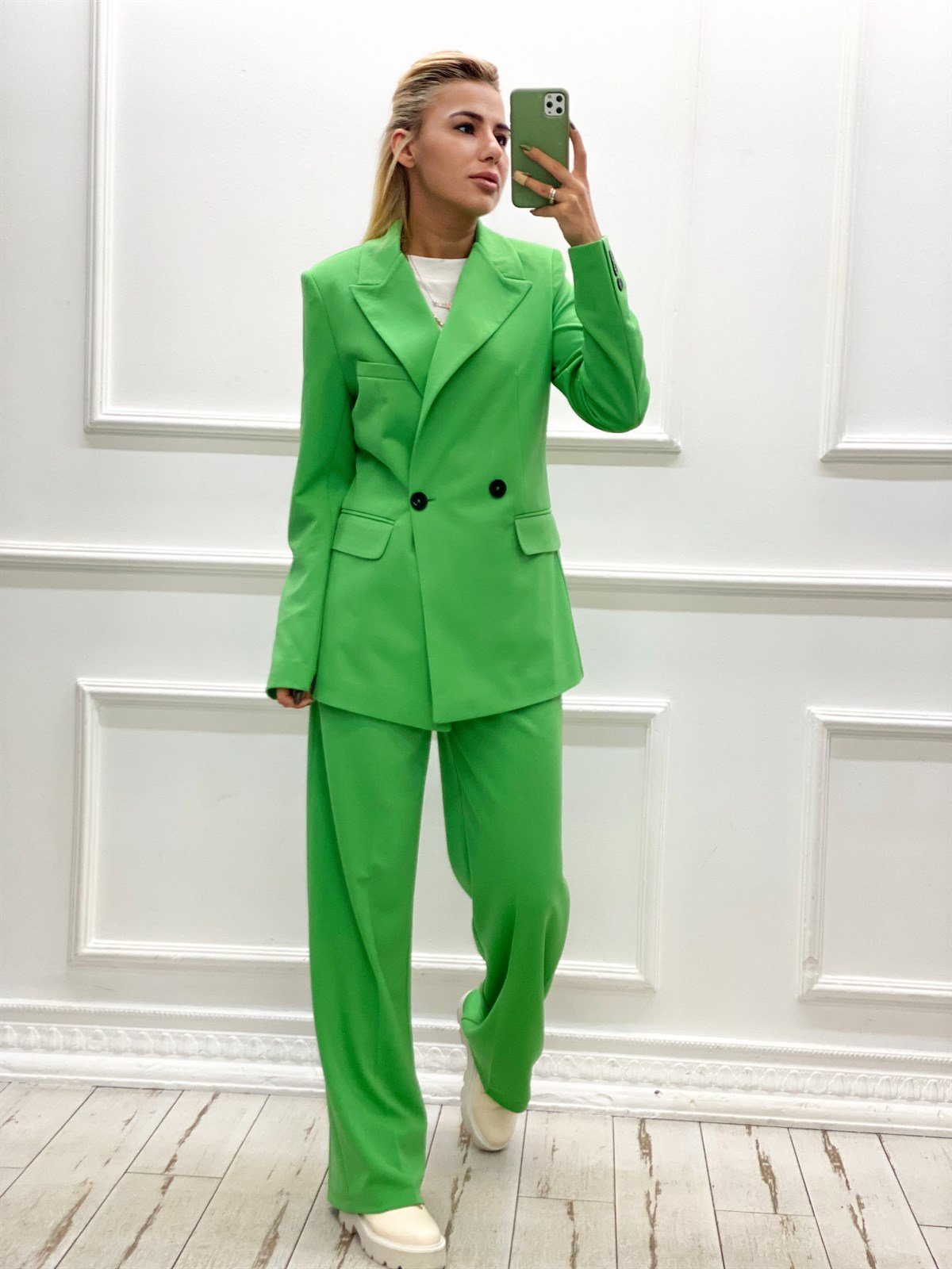 Yeşil Blazer Palazzo Pantolon TakımTAKIMLAR