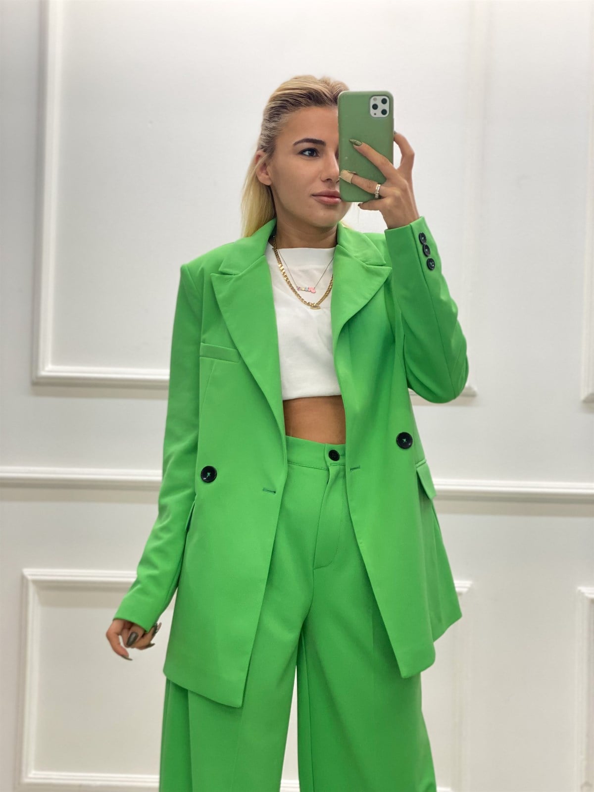 Yeşil Blazer Palazzo Pantolon TakımTAKIMLAR