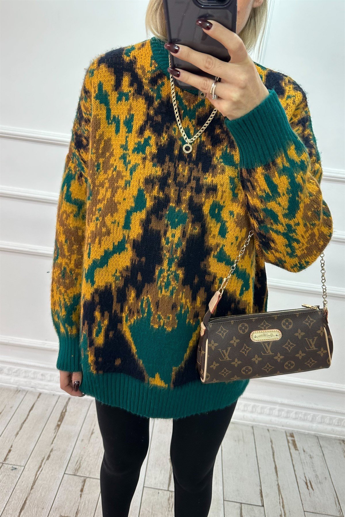Yeşil Mixed Color Bisiklet Yaka KazakKAZAK