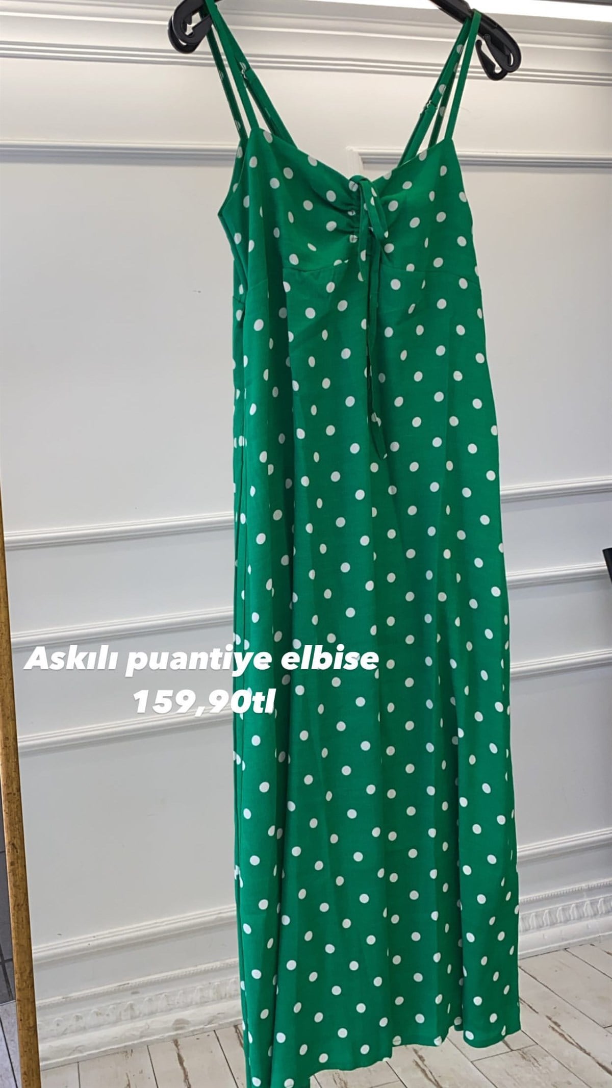 Yeşil Puantiyeli Midi Elbise