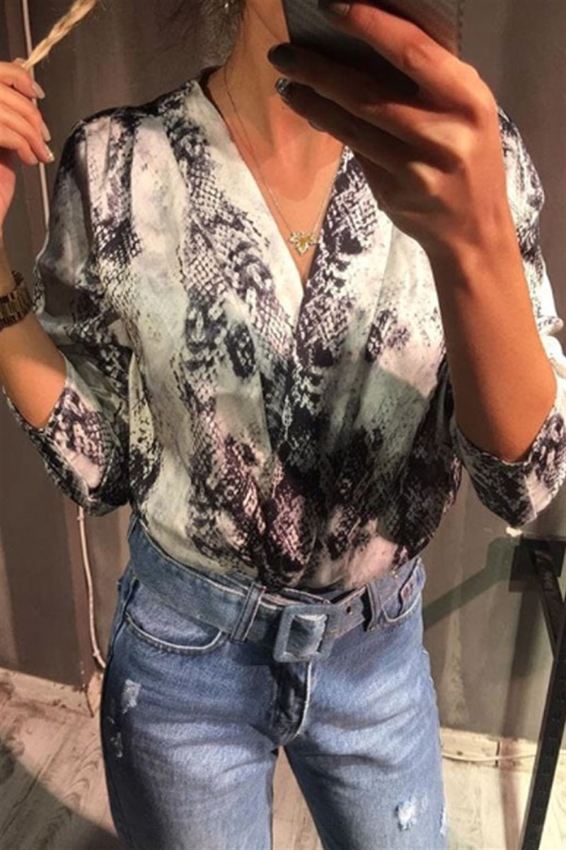 Yılan Derisi Desenli Bodysuit