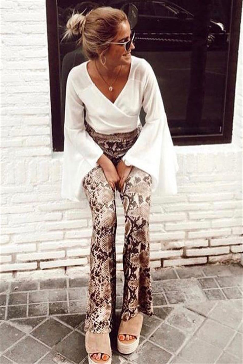Yılan Desen İspanyol Pantalon