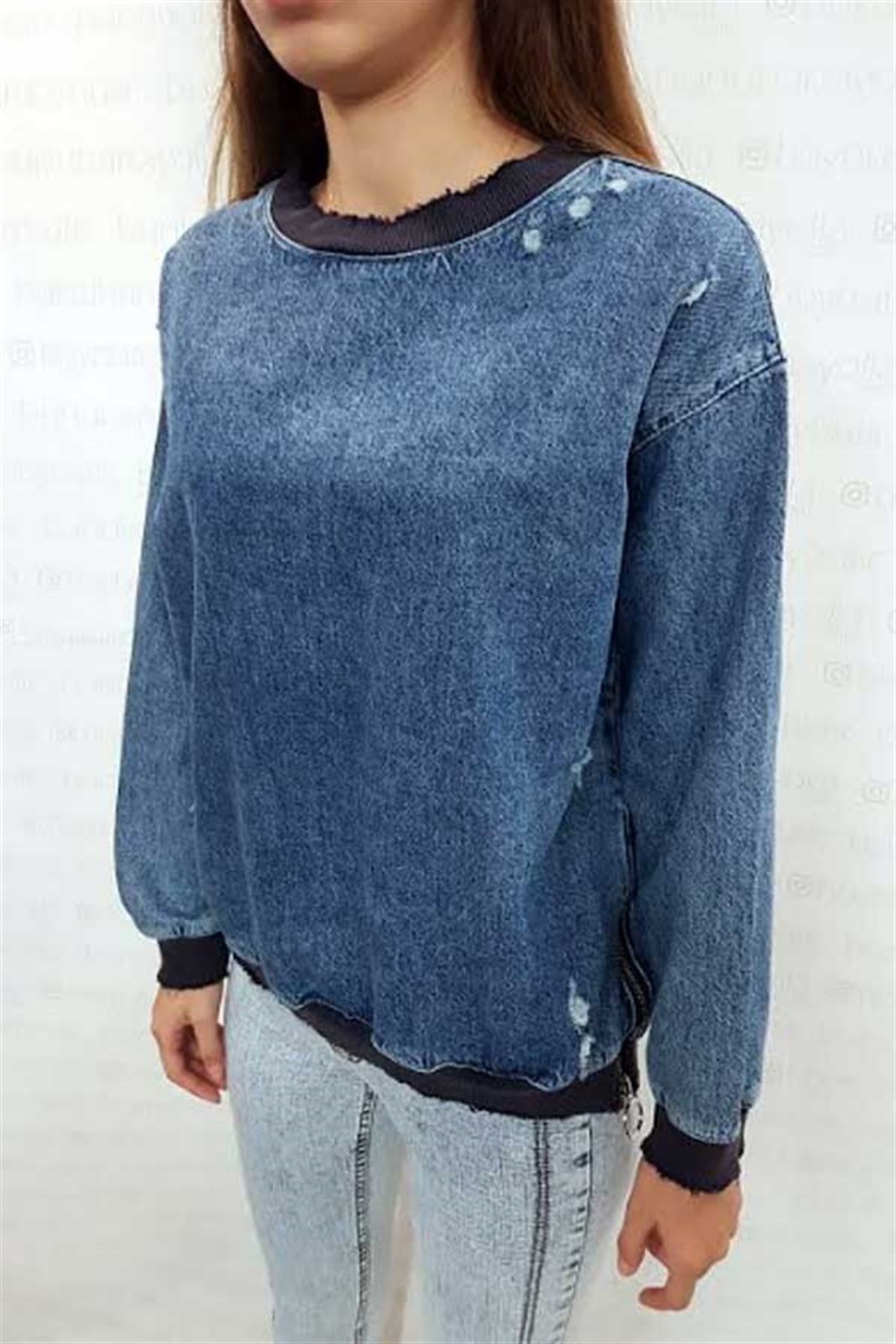 Yırtıklı Kot Sweatshirt