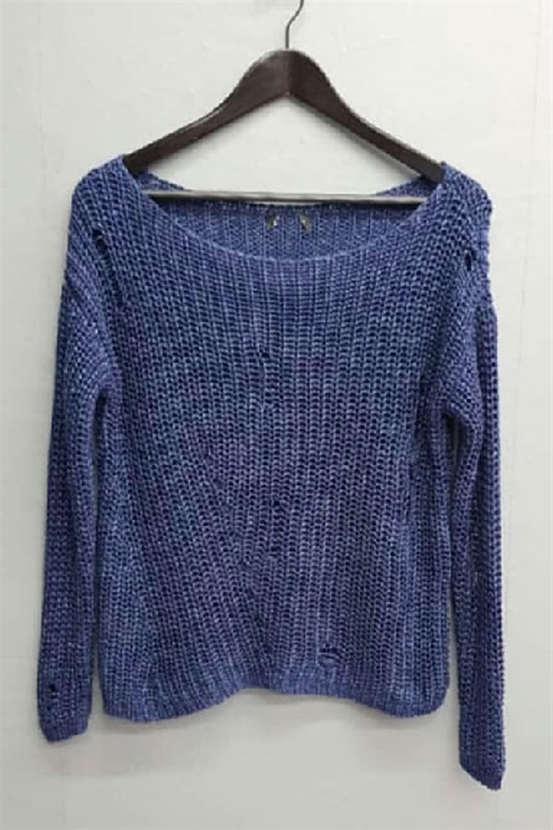 Yırtıklı Merserize Geniş Yakalı Kazak