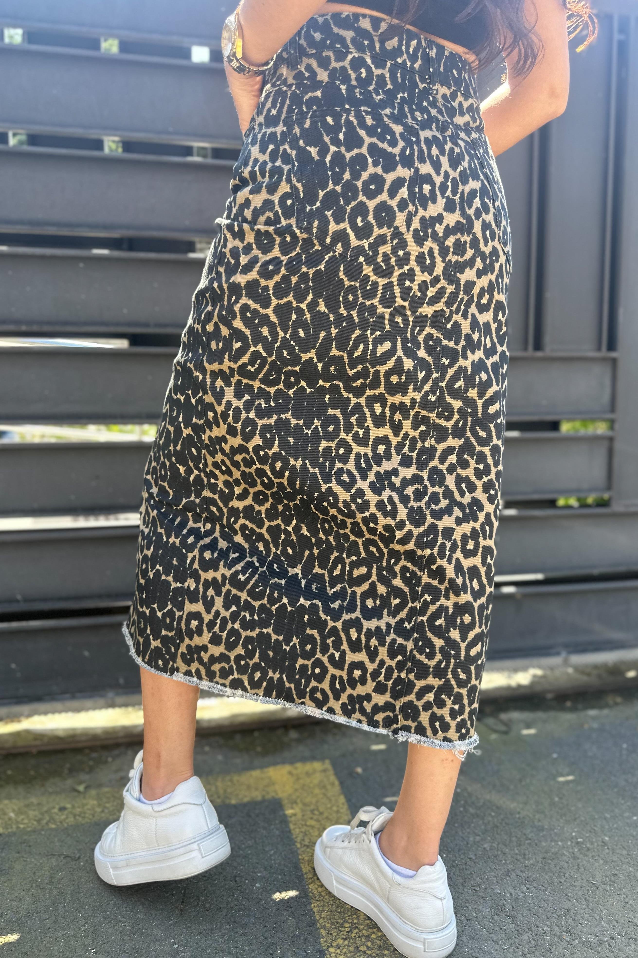 Yırtmaç Detay Leopar Midi EtekETEK