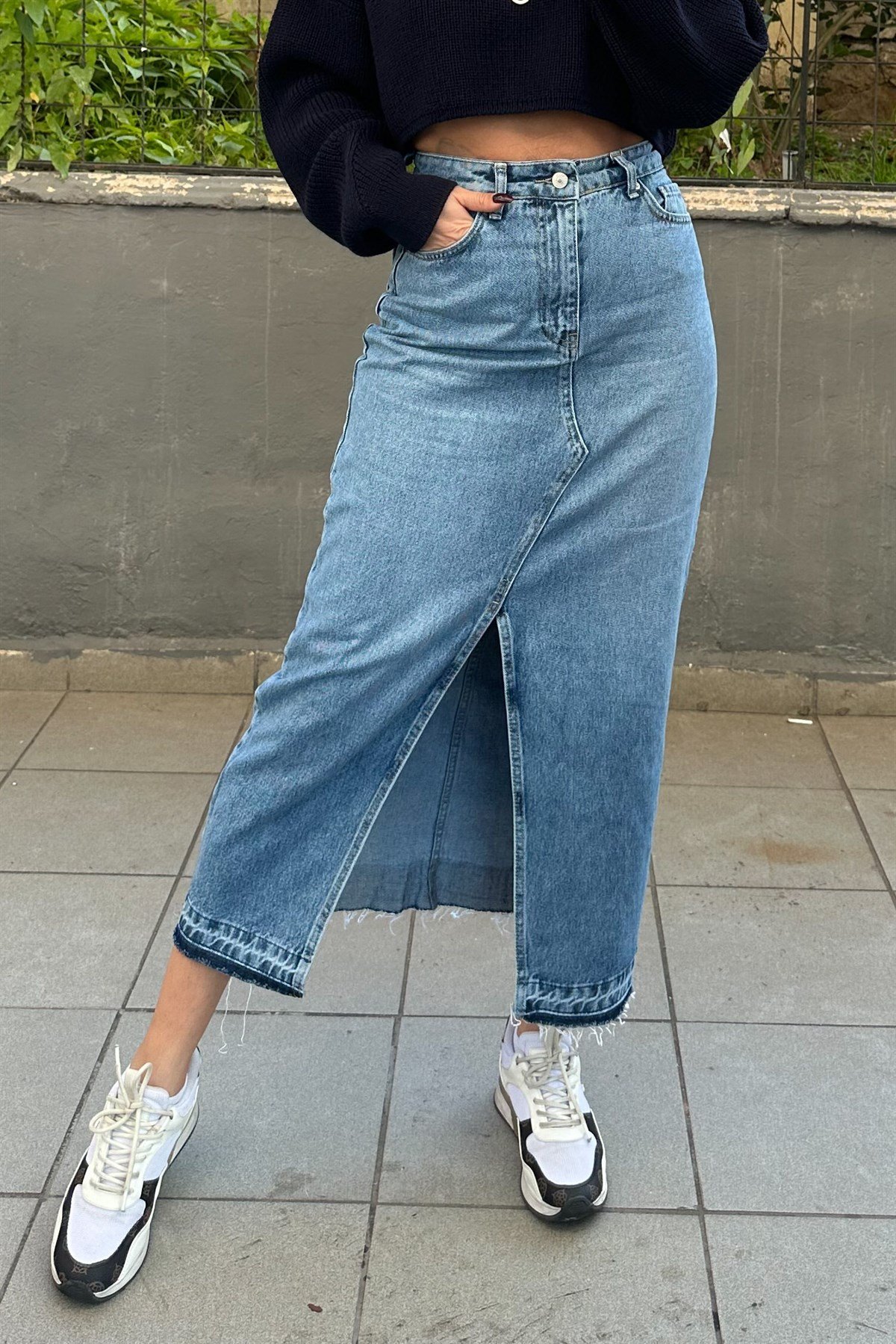 Yırtmaçlı Mavi Denim EtekETEK