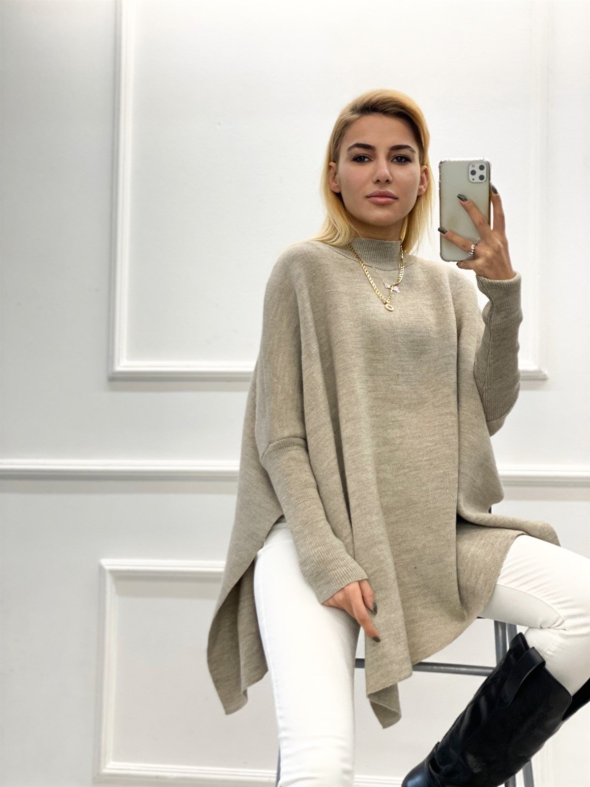 Yırtmaçlı Triko PançoKAZAK