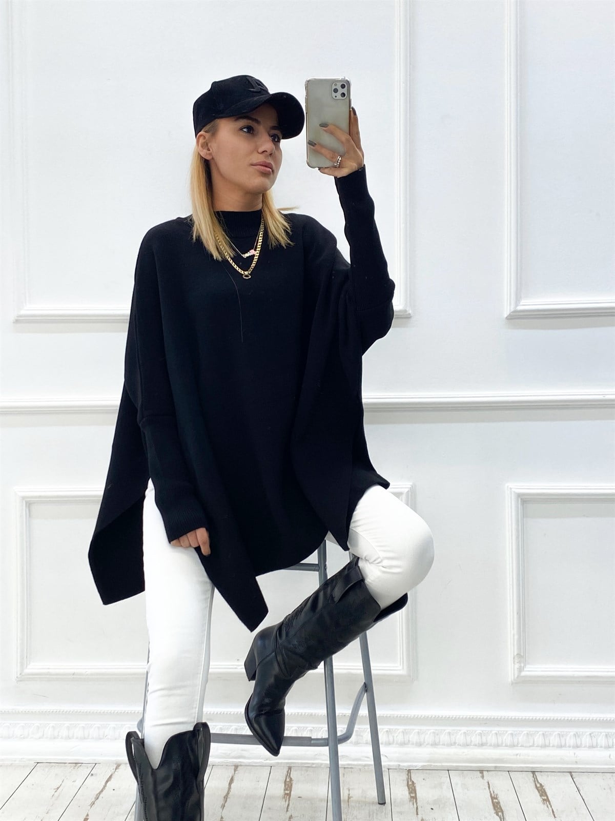 Yırtmaçlı Triko PançoKAZAK