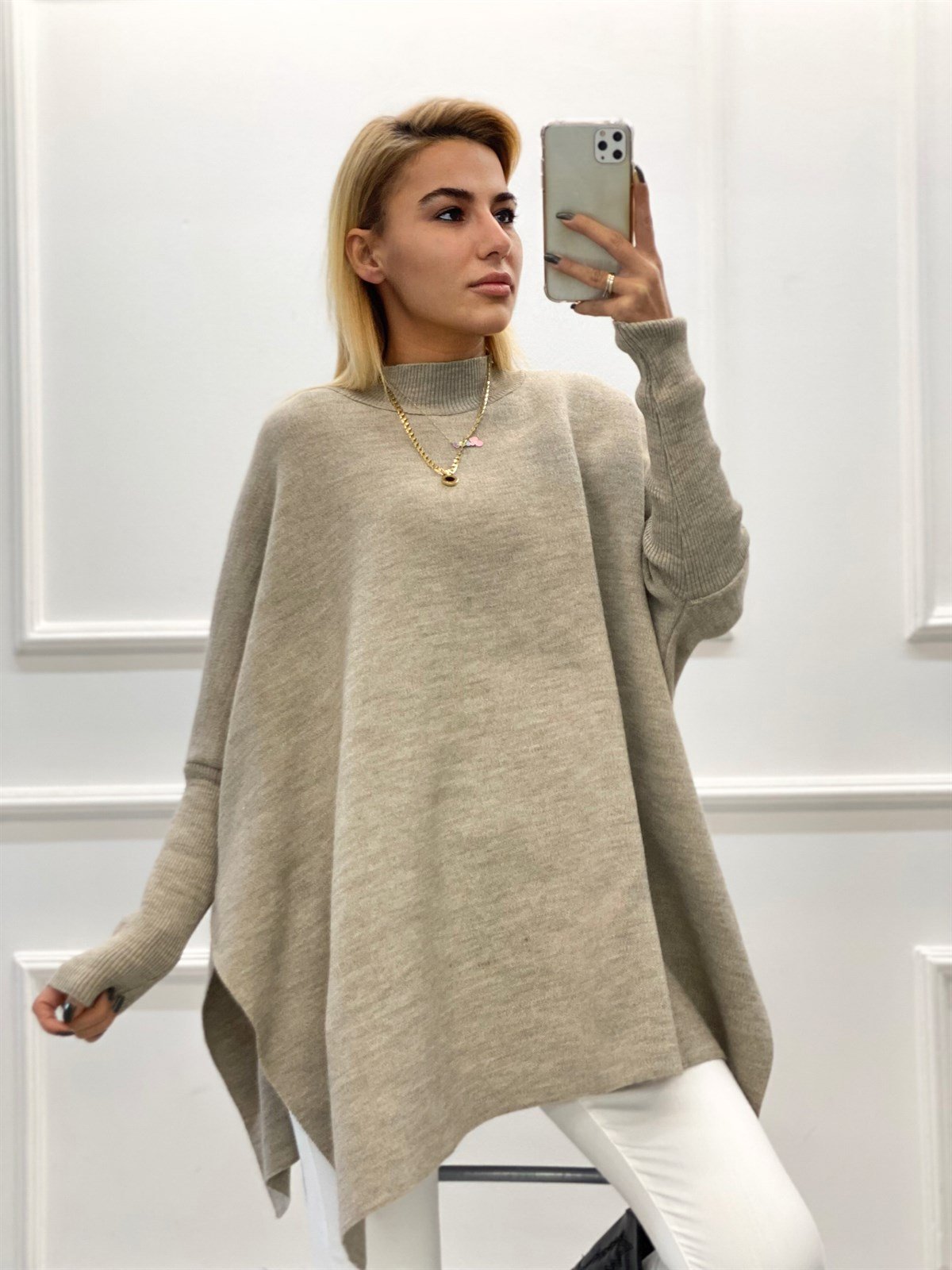 Yırtmaçlı Triko PançoKAZAK