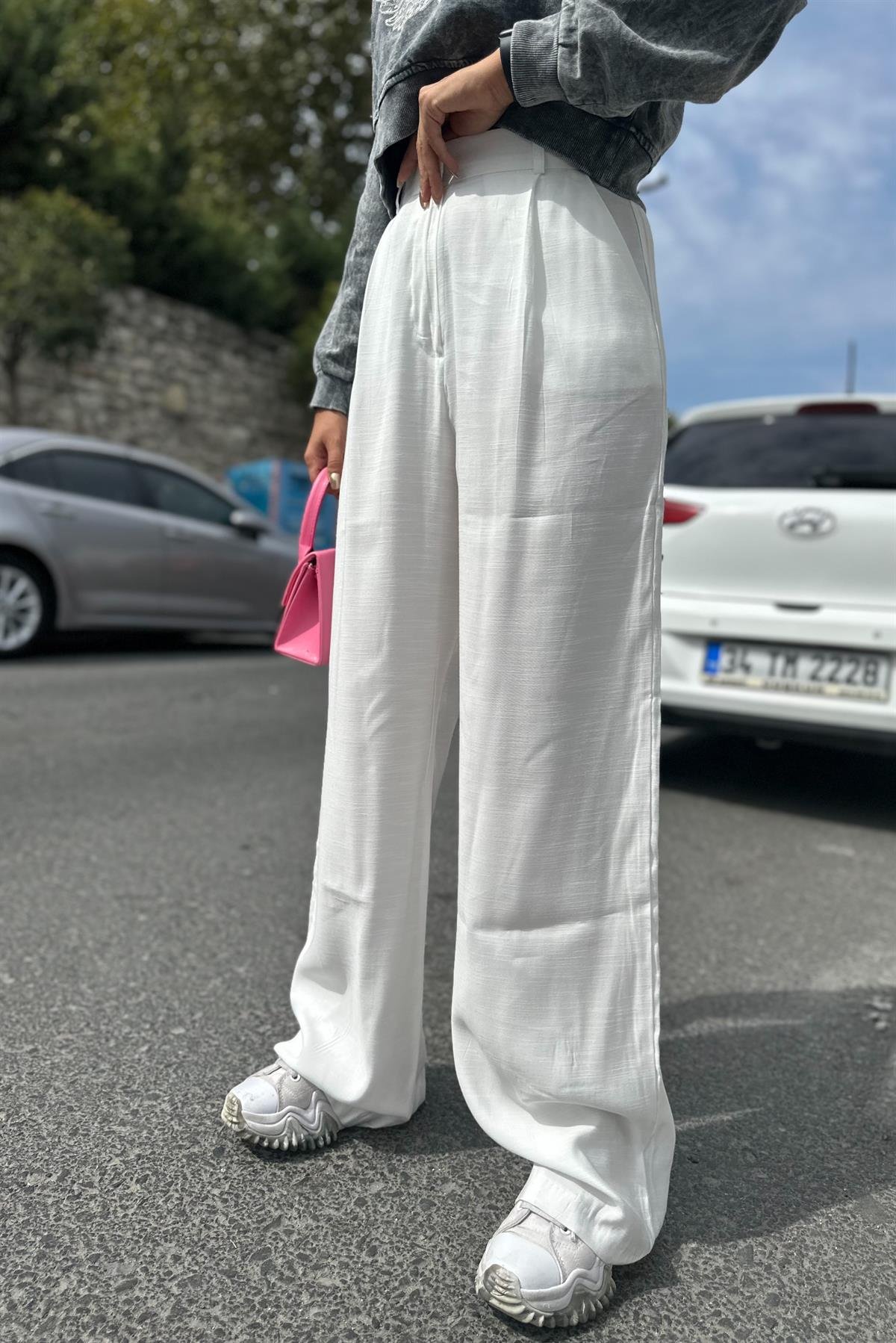 Yüksek Bel Beyaz Palazzo PantolonPANTOLON
