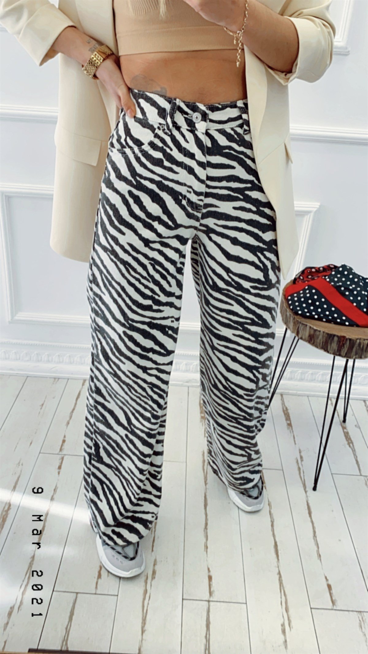 Zebra Desen Salaş Kesim Jean